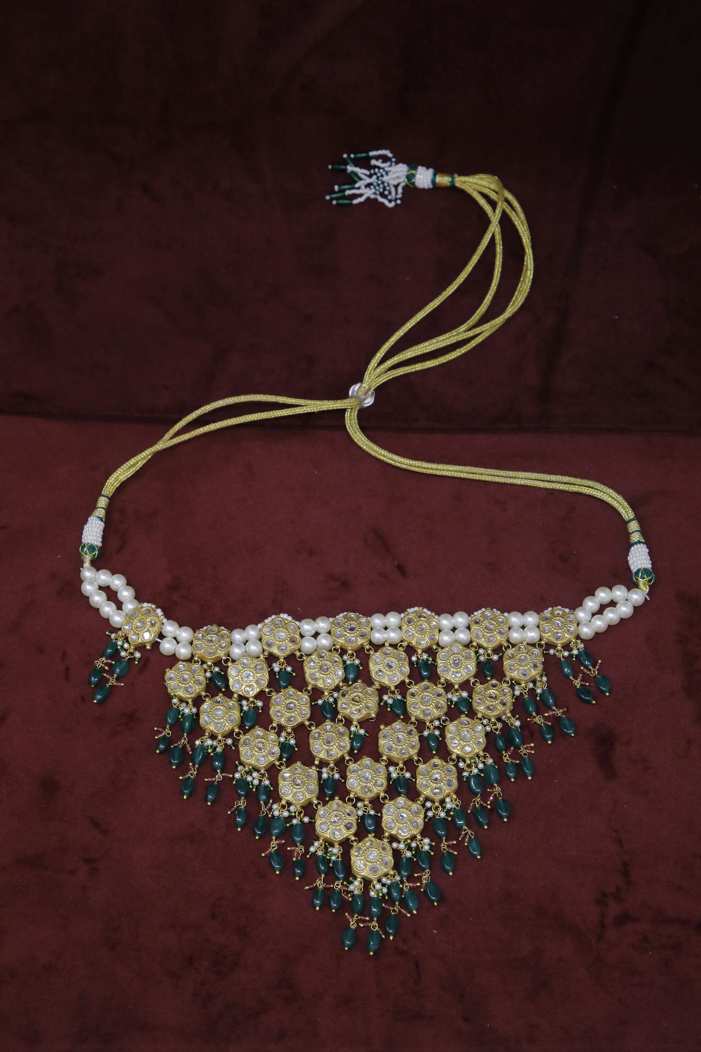 22K Gold Polki Diamond Pearl Necklace