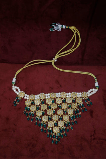 22K Gold Polki Diamond Pearl Necklace