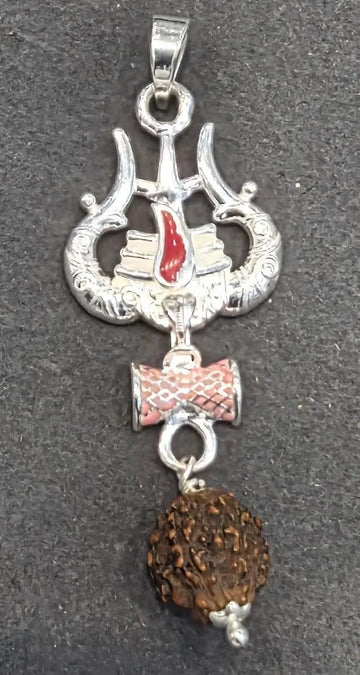 Trishul Damru Pendant Necklace 925 Sterling Silver
