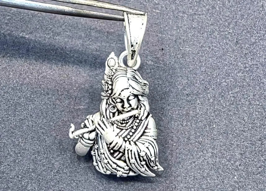 Lord Krishna Flute Pendant Necklace 925 Sterling Silver