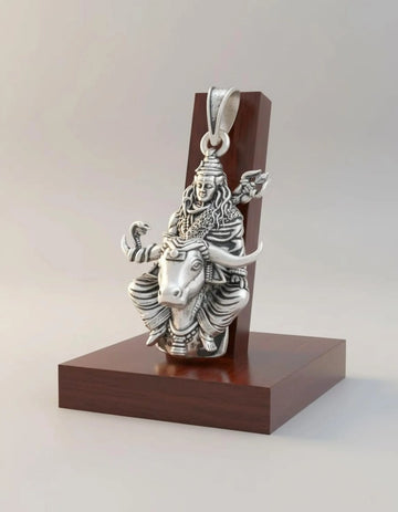 Lord Shiva with Nandi Pendant Necklace Oxidized 925 Sterling Silver