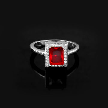 Classic White & Red Zircon Silver Ring