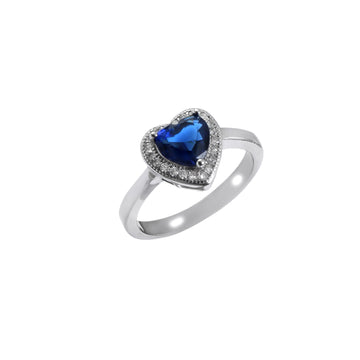 Silver Cubic Zircon White and Blue Ring