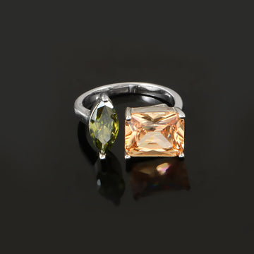 Orange Amber and Green CZ Silver Ring