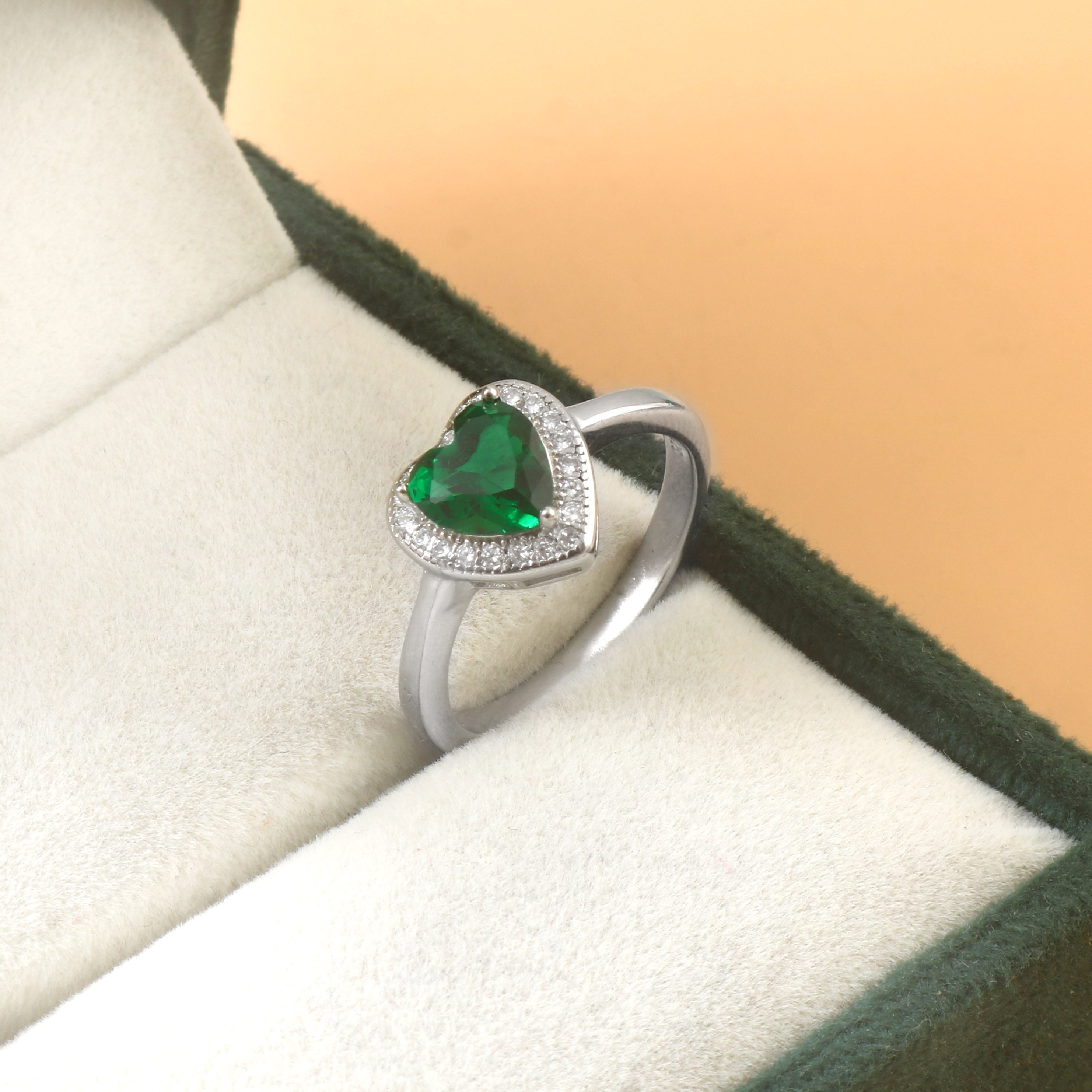 Green and White CZ 925 Silver Ring