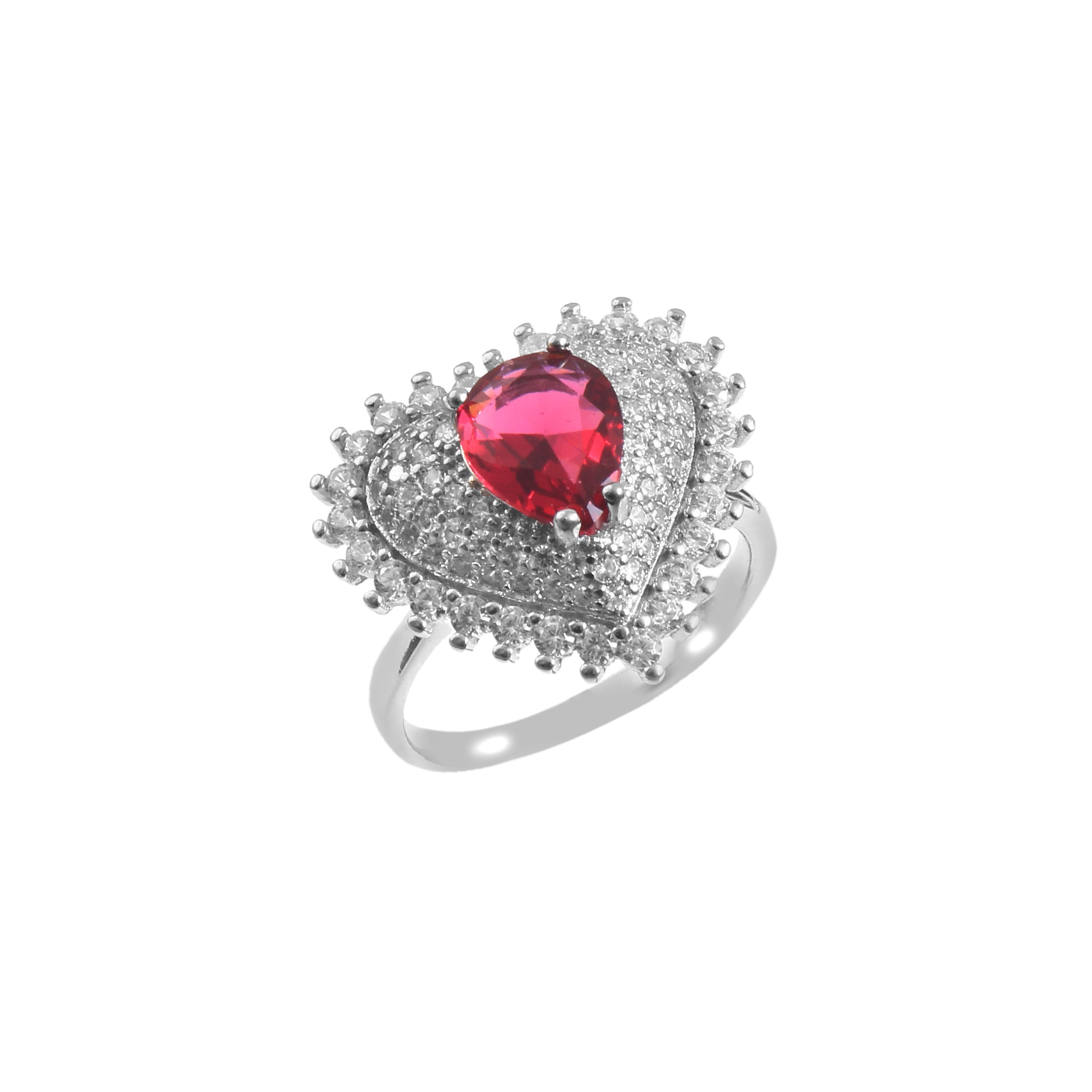 Silver Cubic Zircon White Red Pink Ring