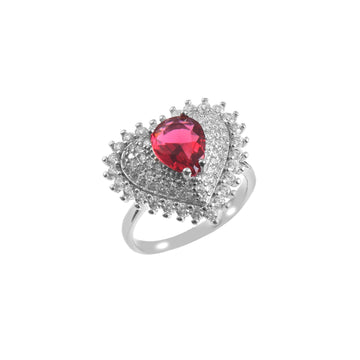 Silver Cubic Zircon White Red Pink Ring