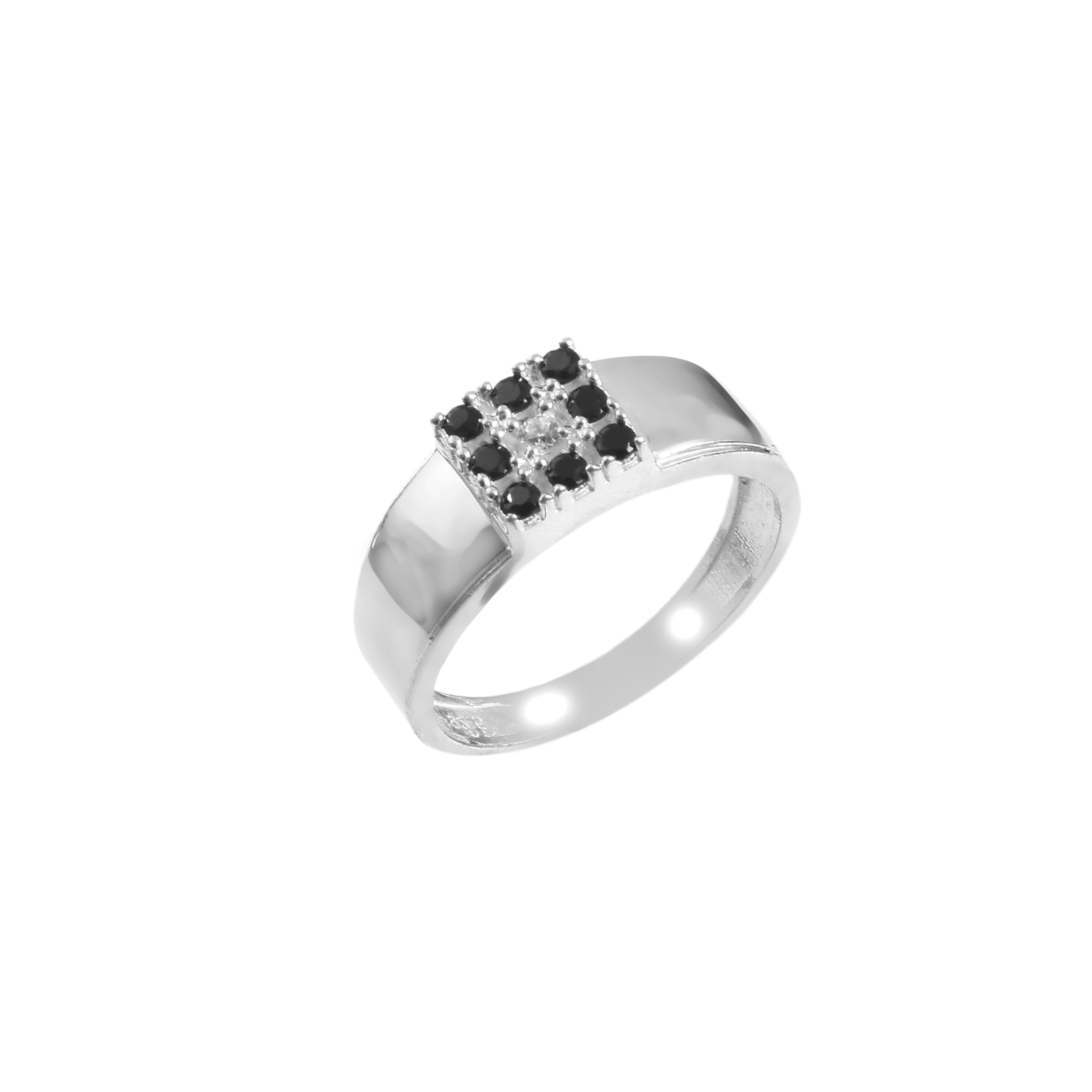 White & Black Zircon Contrast Silver Ring