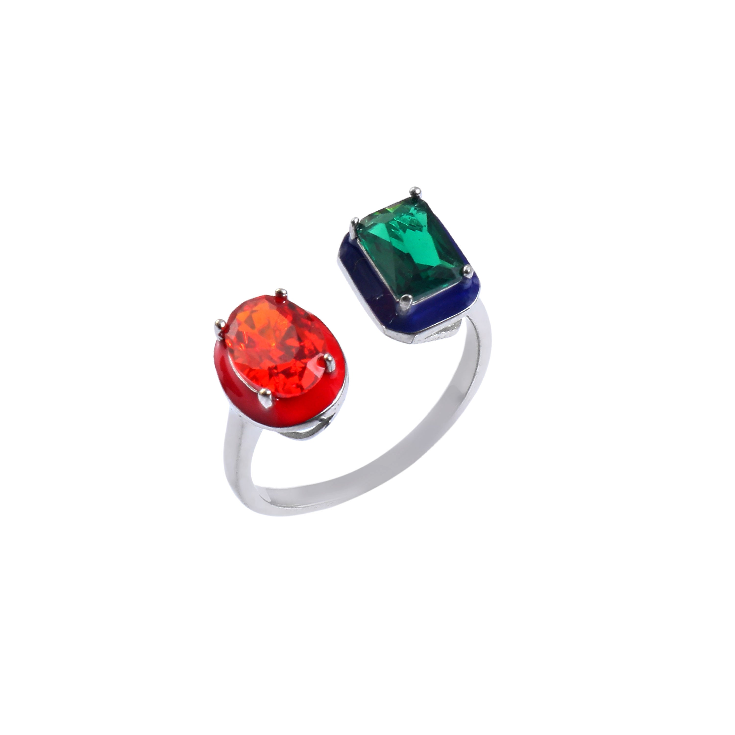 Triple Color Cubic Zircon 925 Silver Ring