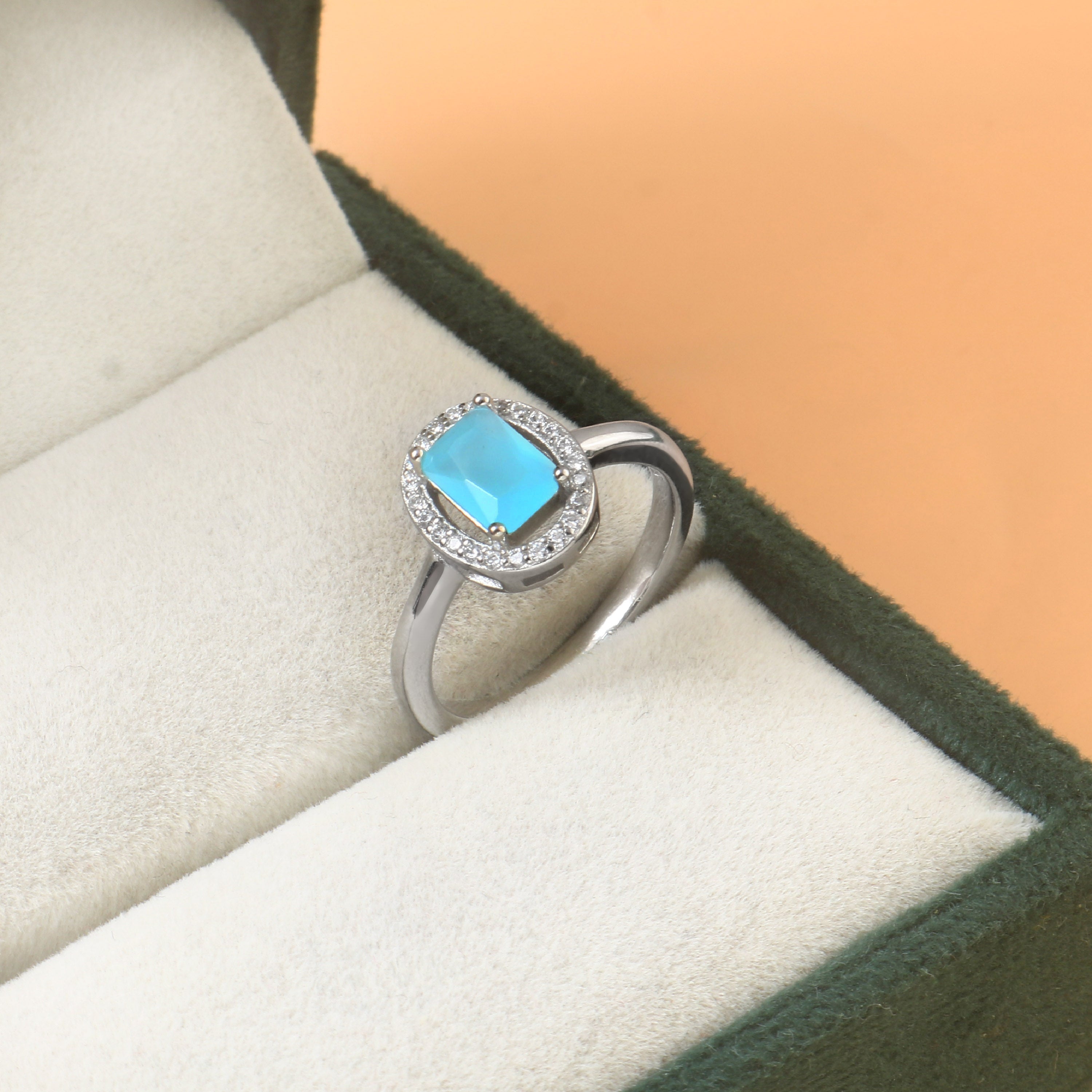 Sky Blue and White CZ Silver Ring