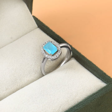 Sky Blue and White CZ Silver Ring