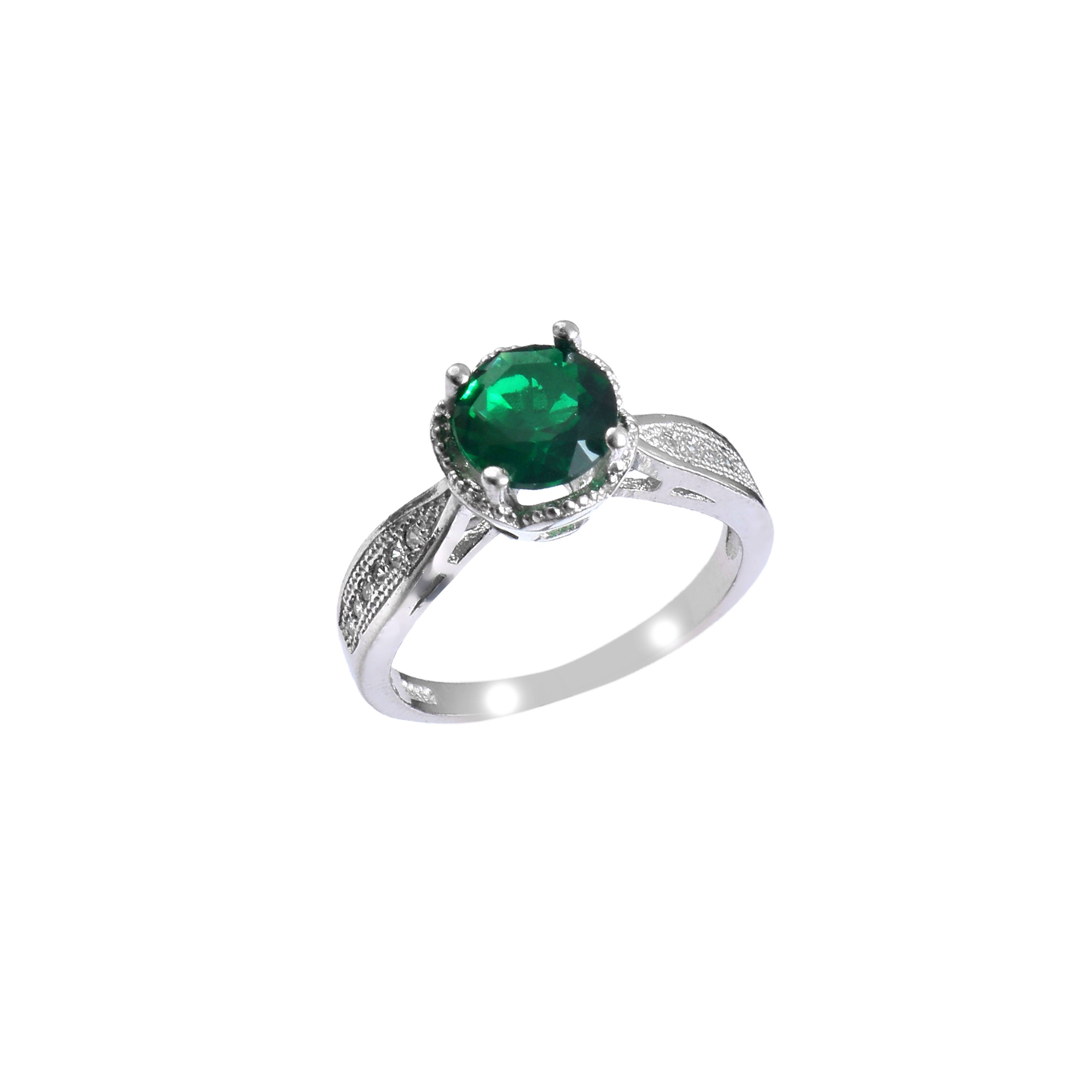 Dual Glow White-Green Zircon Silver Ring