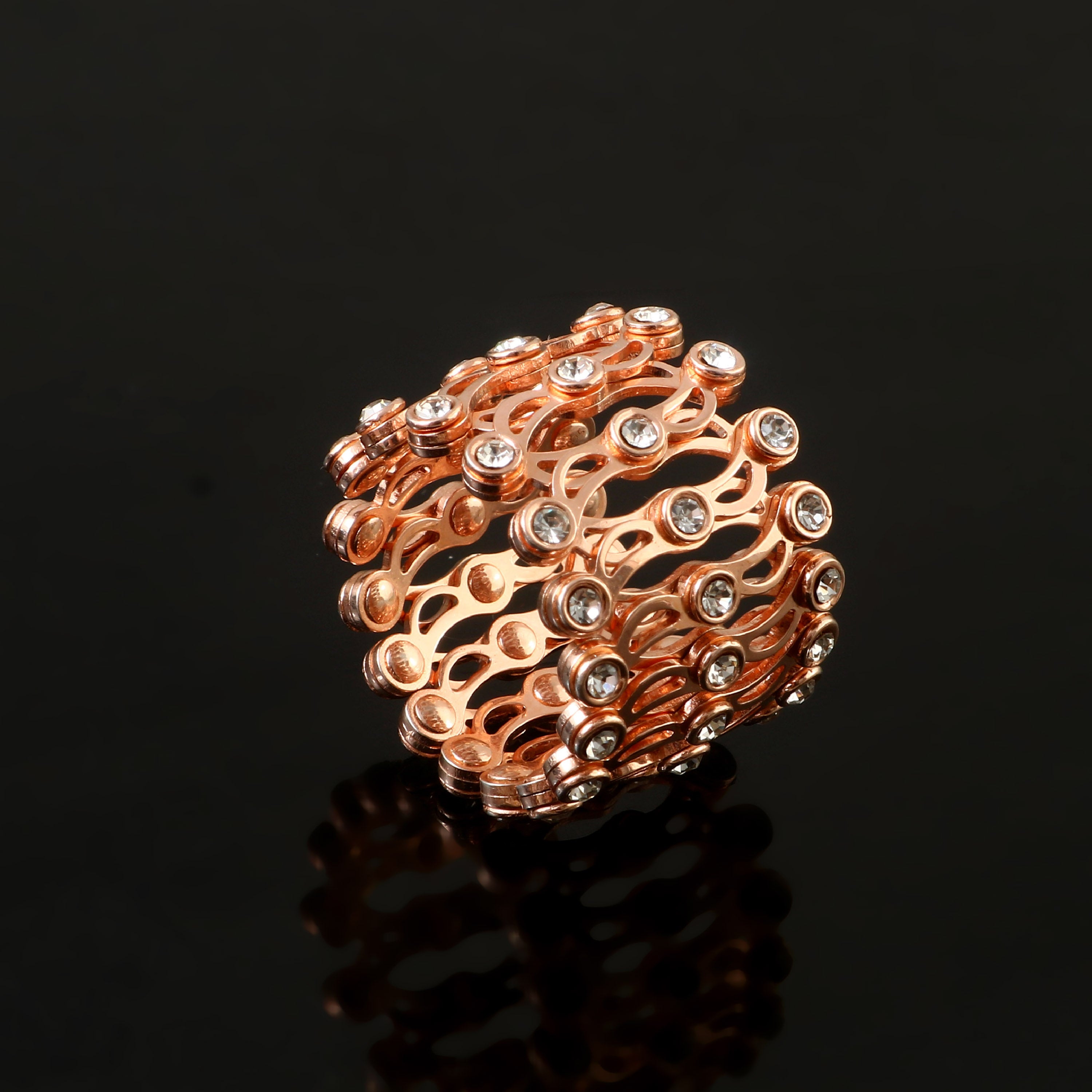 Rose Gold White CZ Statement Silver Ring