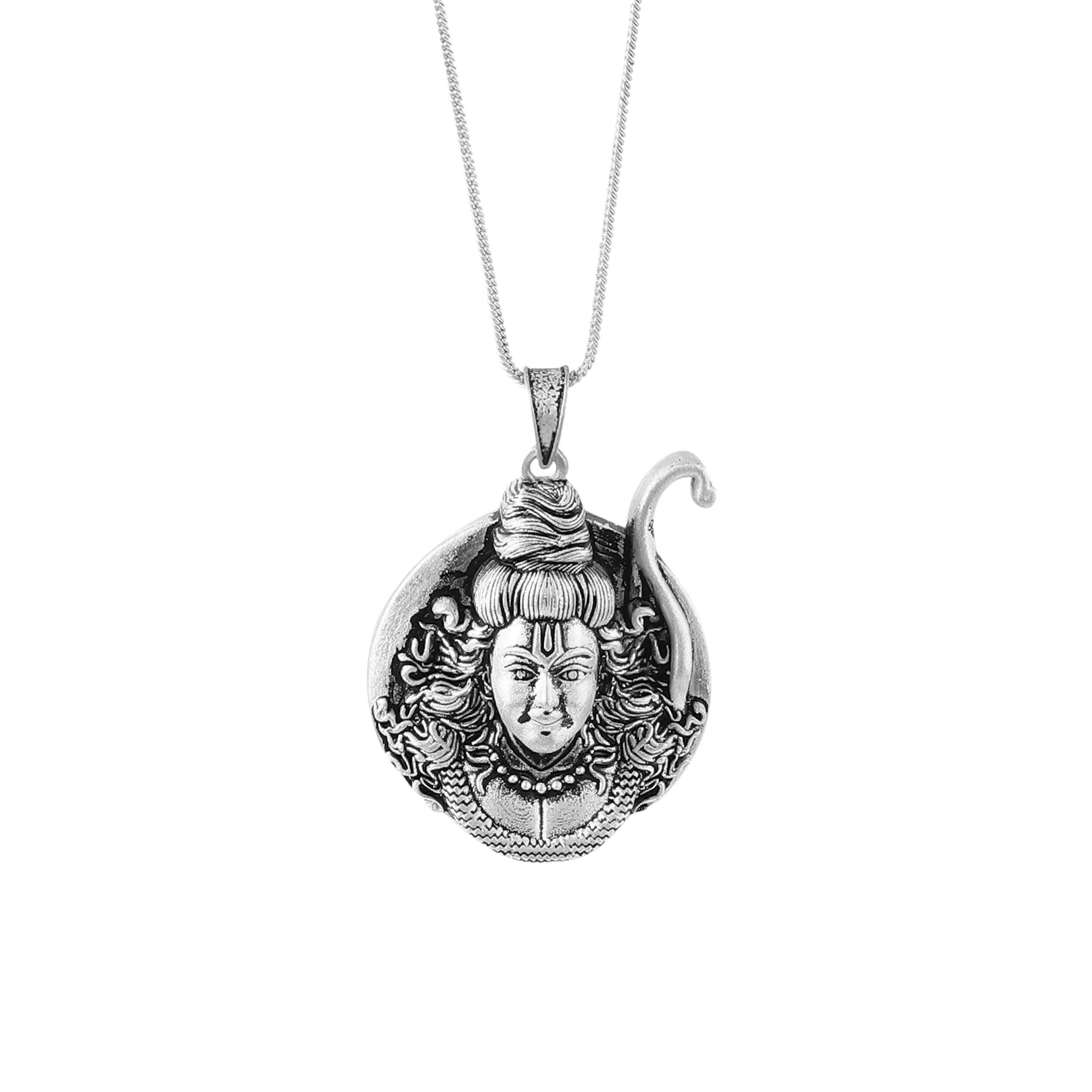 Lord Shiva Pendant Necklace Oxidized 925 Sterling Silver