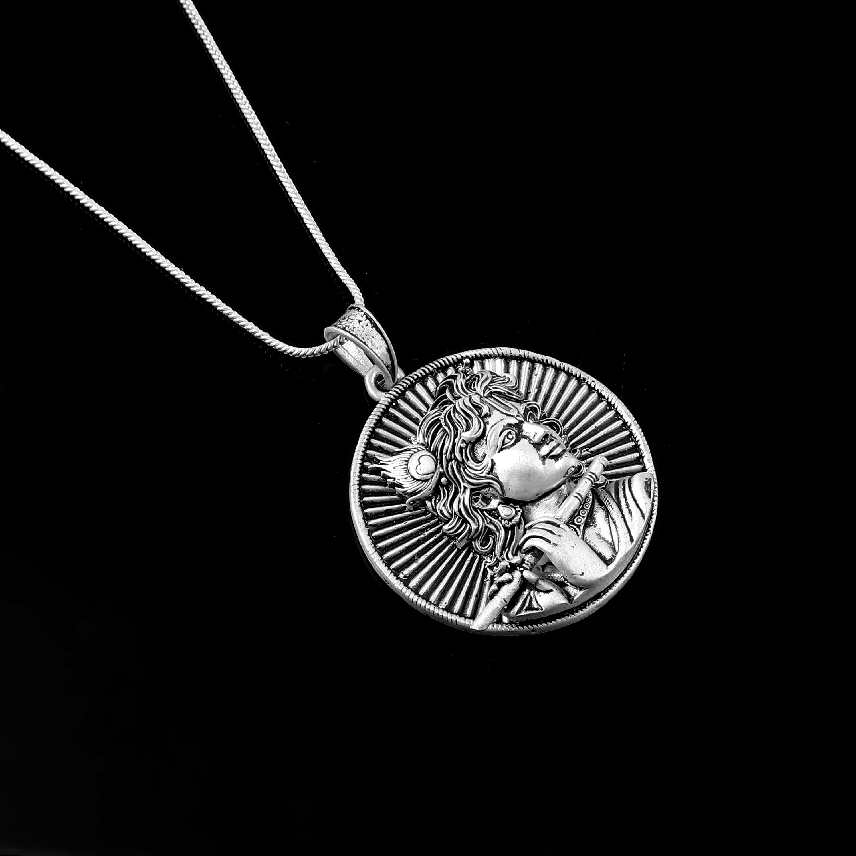 Lord Krishna Pendant Necklace 925 Sterling Silver