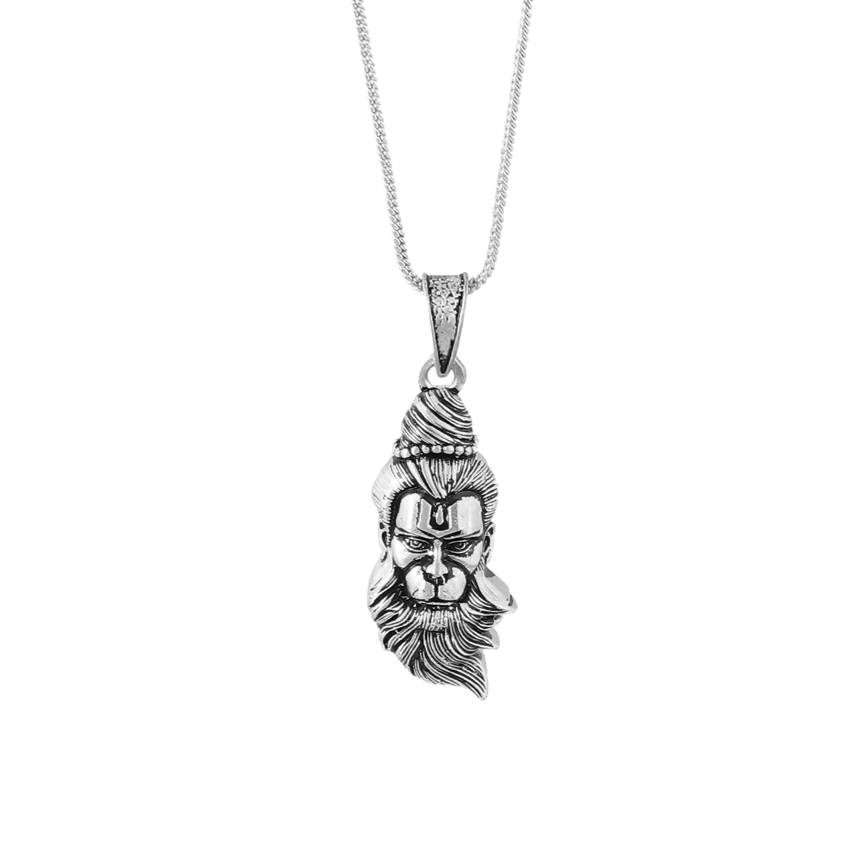 Hindu God Hanuman Pendant with Chain 925 Sterling Silver