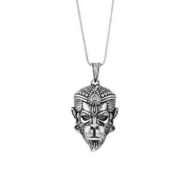 Veer Hanuman Warrior Face Pendant Necklace 925 Sterling Silver