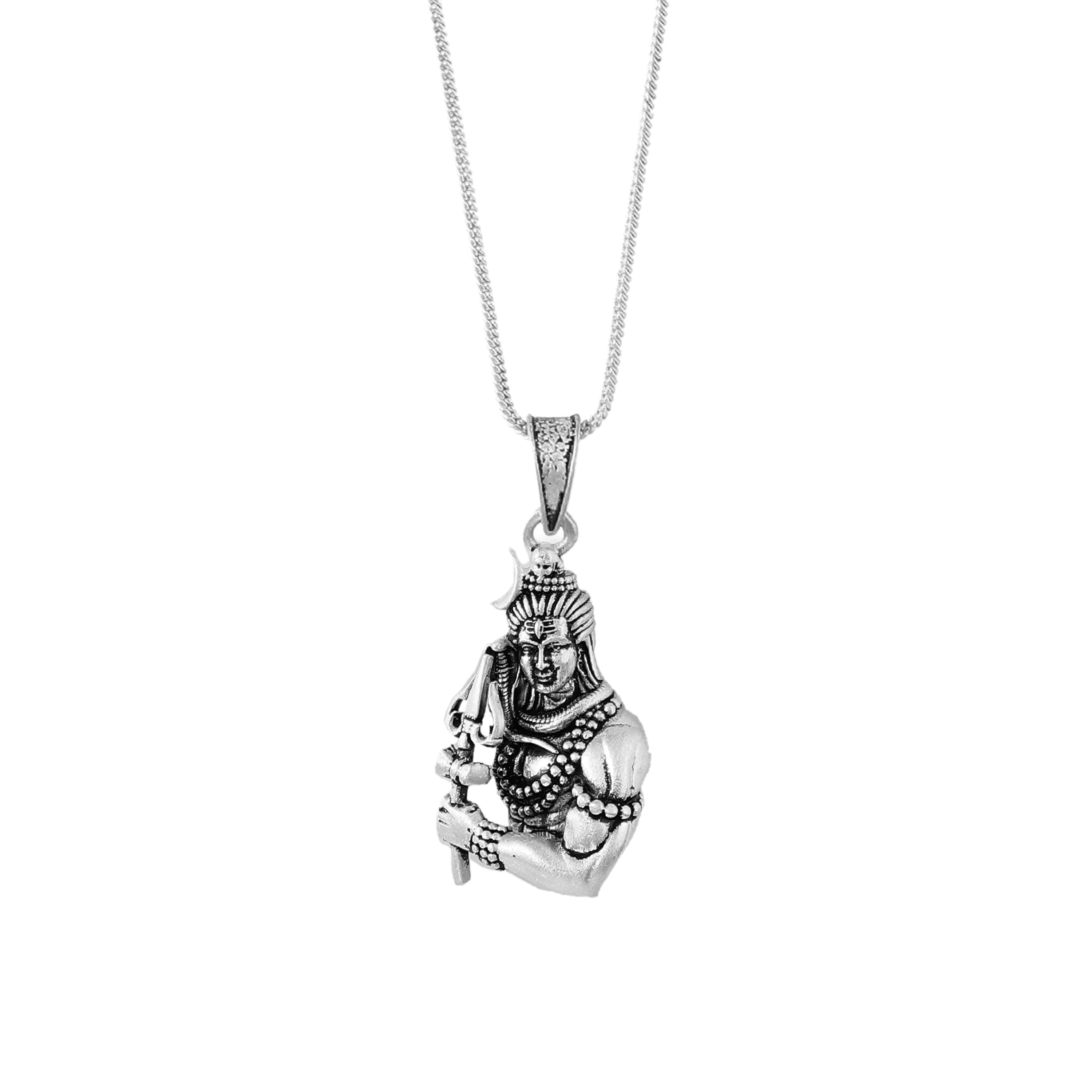 Rudra Trishul Mahadev Pendant Necklace 925 Sterling Silver