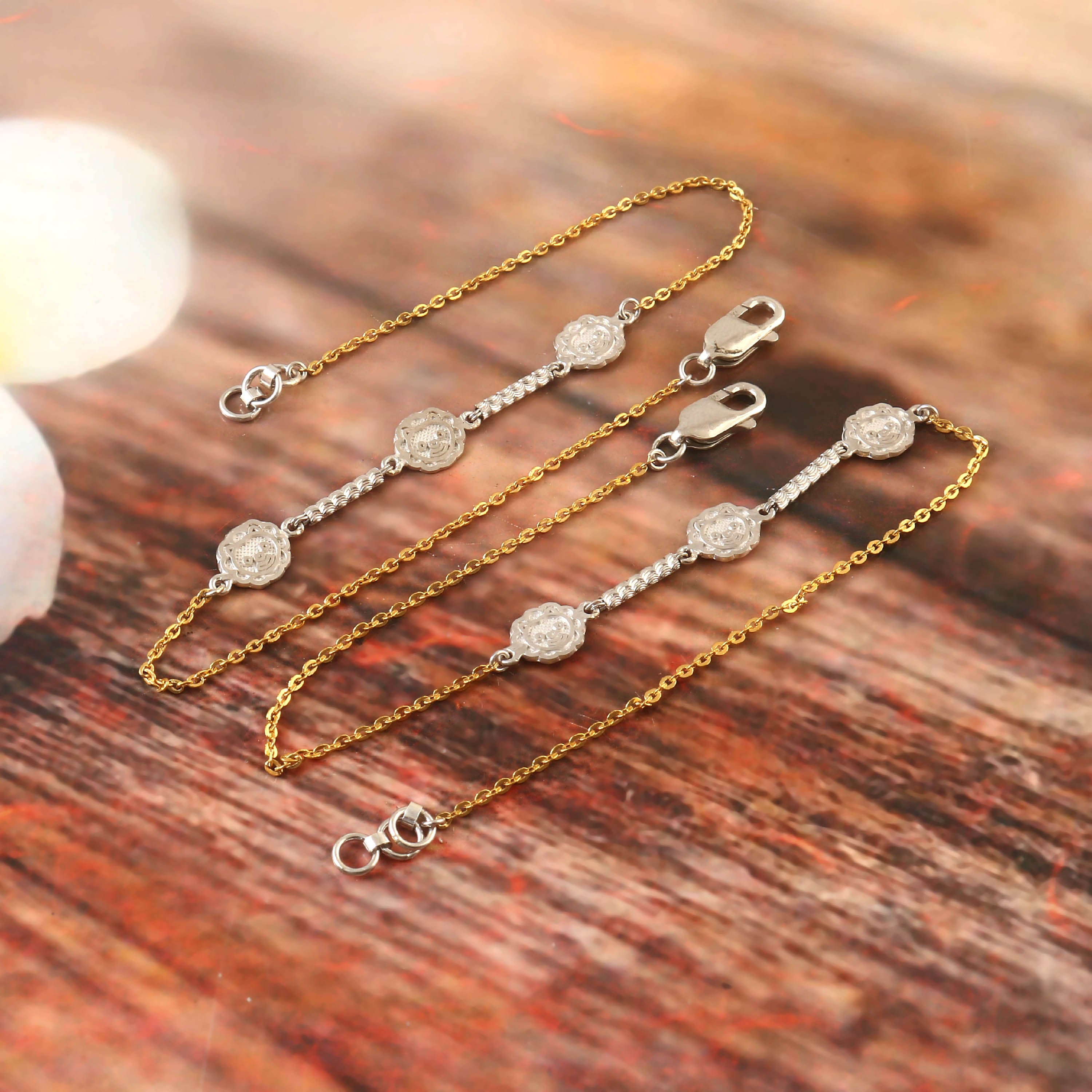 White and Yellow Sterling Silver Anklet