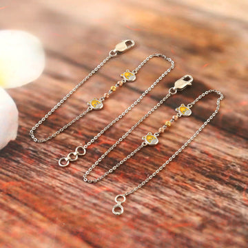 Yellow and White Sterling Silver Anklet