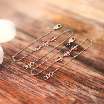 Red and White Sterling Silver Anklet