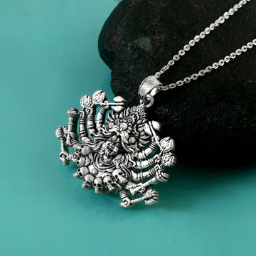 Hindu Lord Kali Mata Pendant Necklace Oxidized 925 Sterling Silver