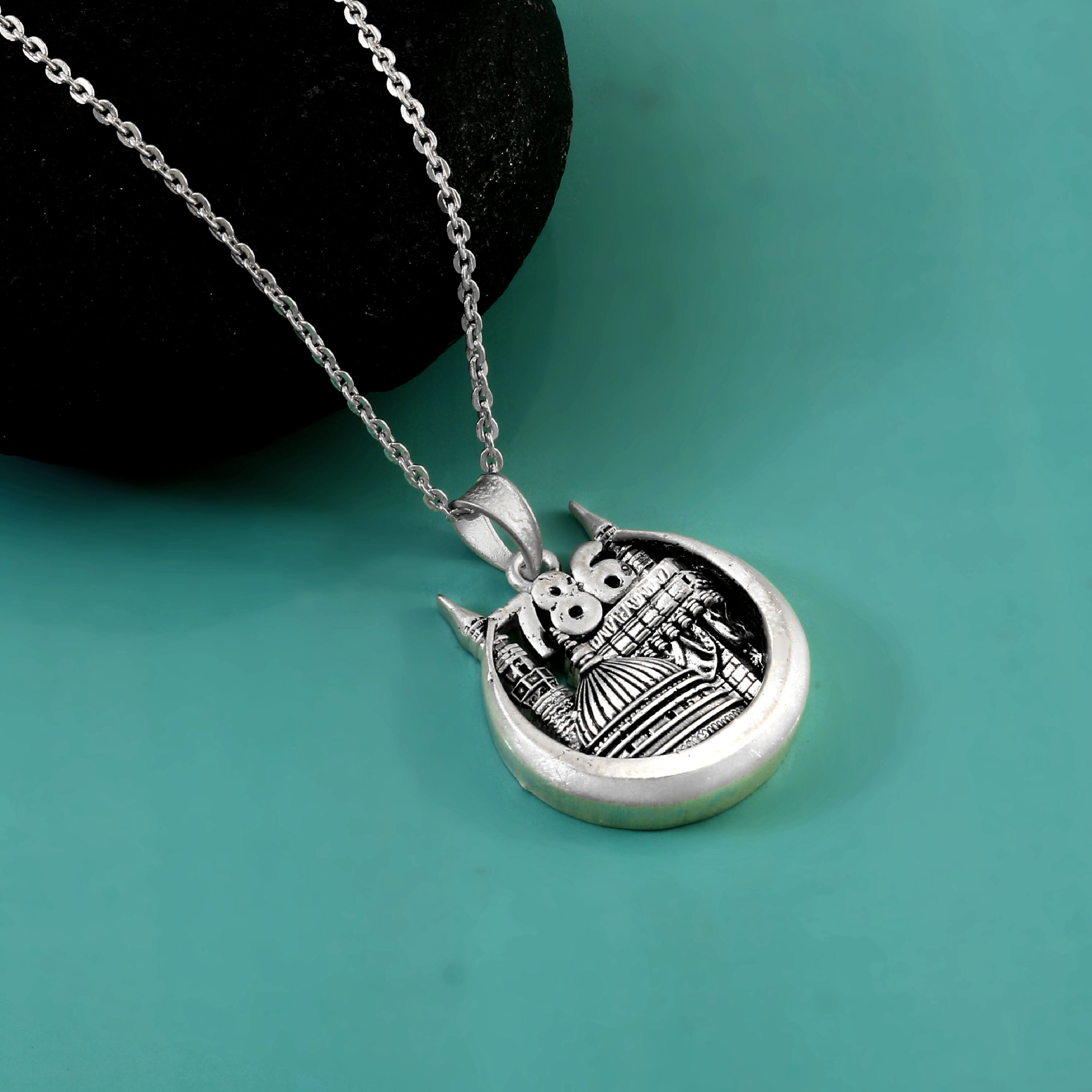 Religious Islamic 786 Number Pendant Necklace Oxidized 925 Sterling Silver