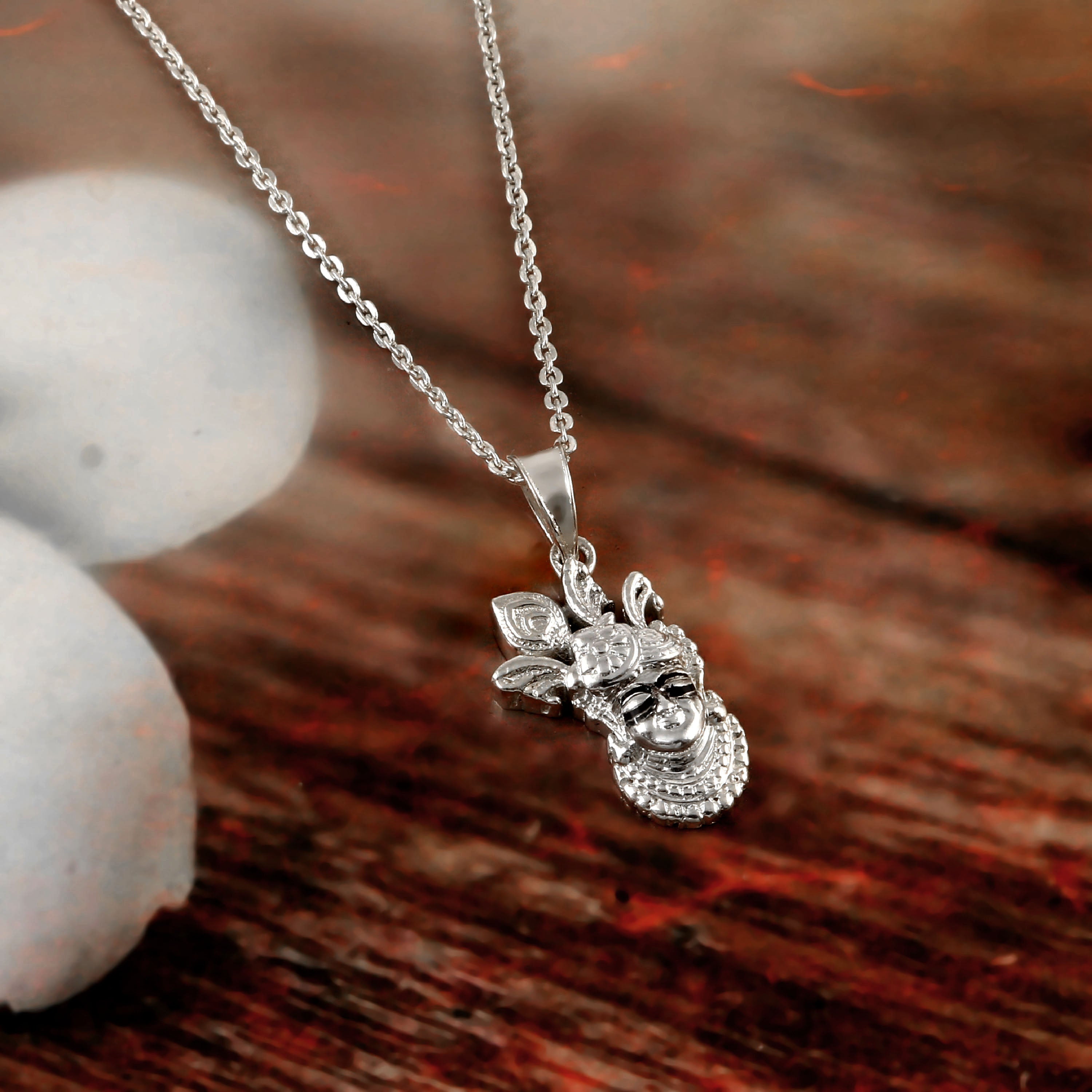 Lord Shree Nathji Pendant Necklace Oxidized 925 Sterling Silver