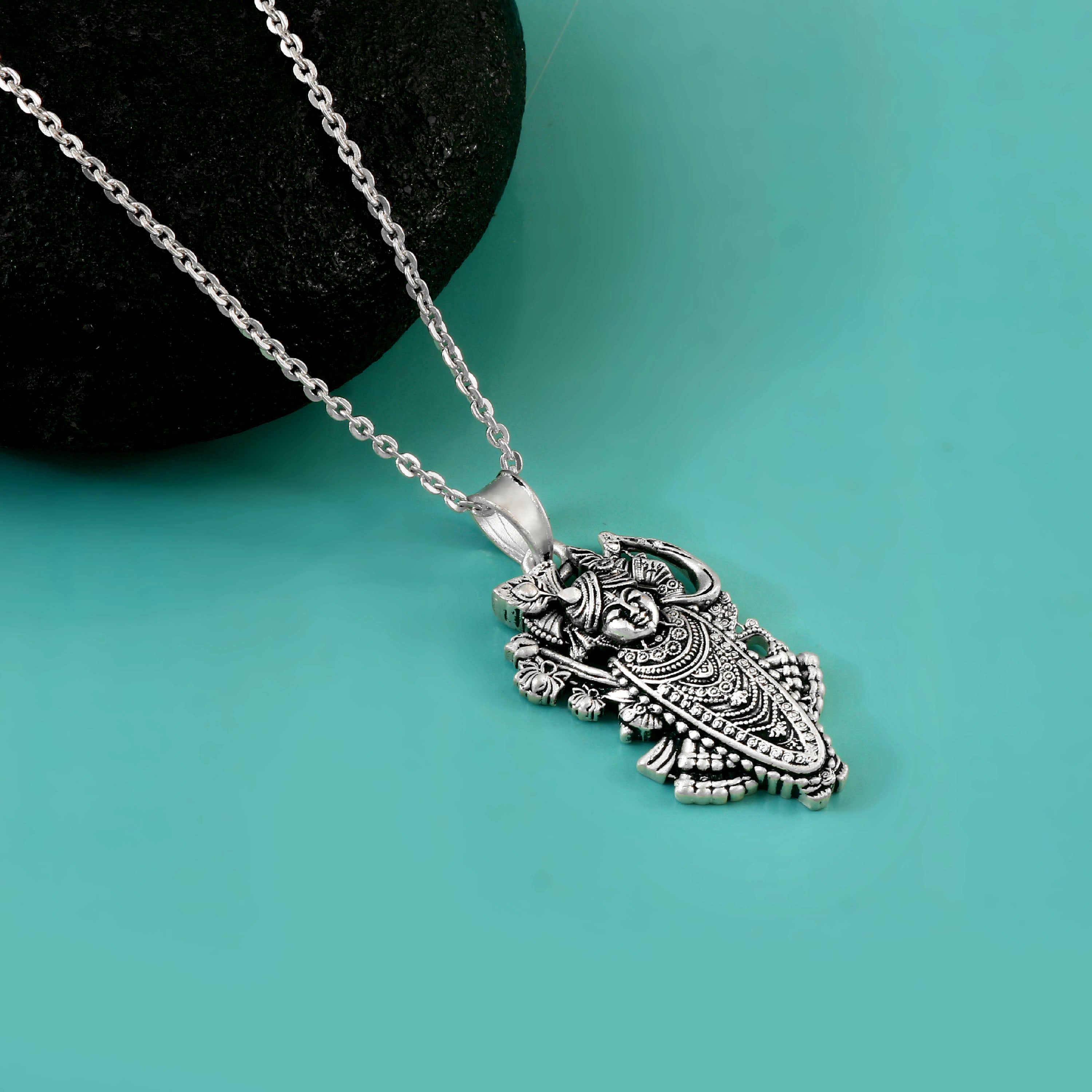 Lord Shree Nath Pendant Necklace Oxidized 925 Sterling Silver