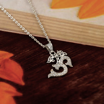 Cz Om Pendant Necklace Oxidized 925 Sterling Silver