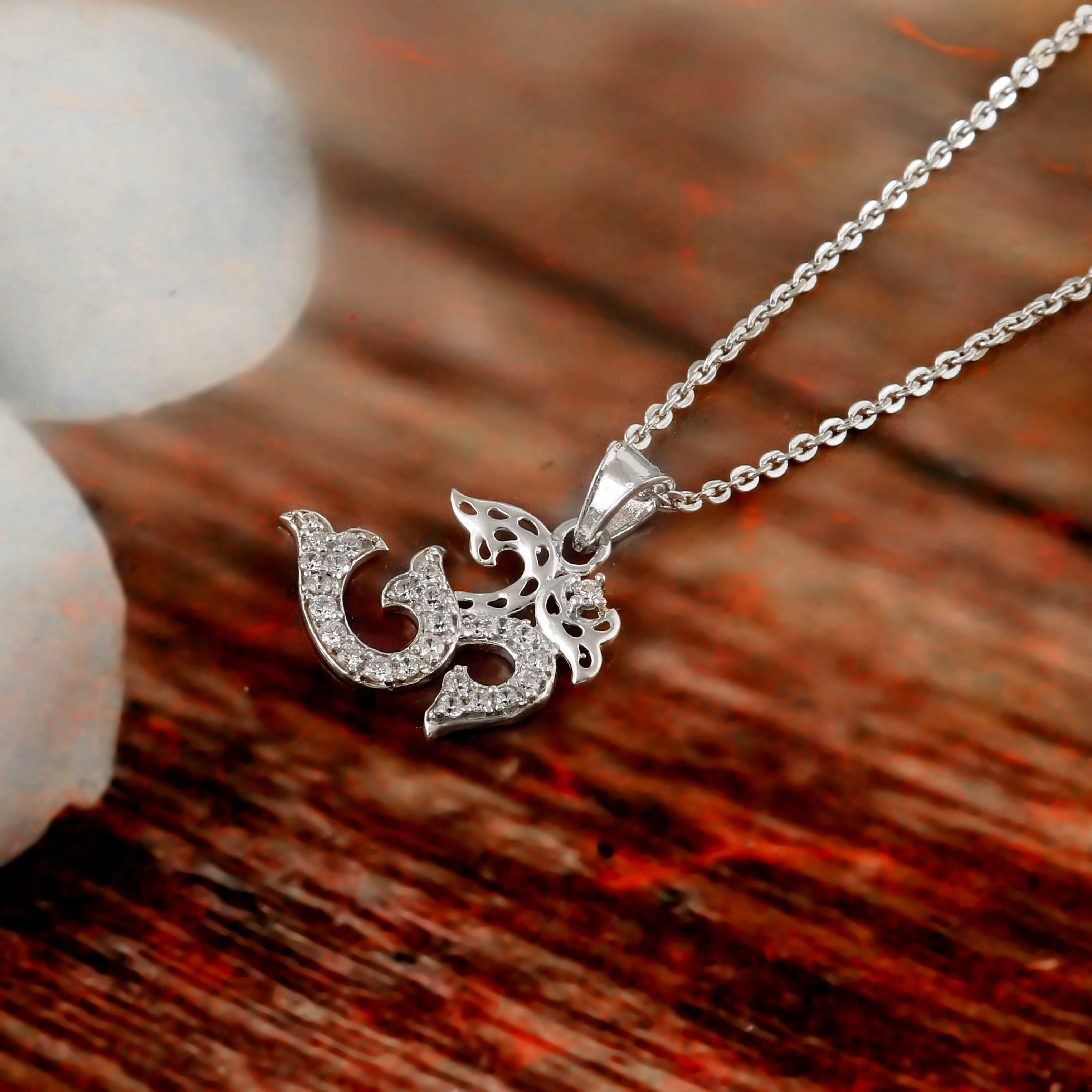 Cz Om Pendant Necklace Oxidized 925 Sterling Silver