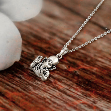 Lord Ganesh Pendant Necklace Oxidized 925 Sterling Silver