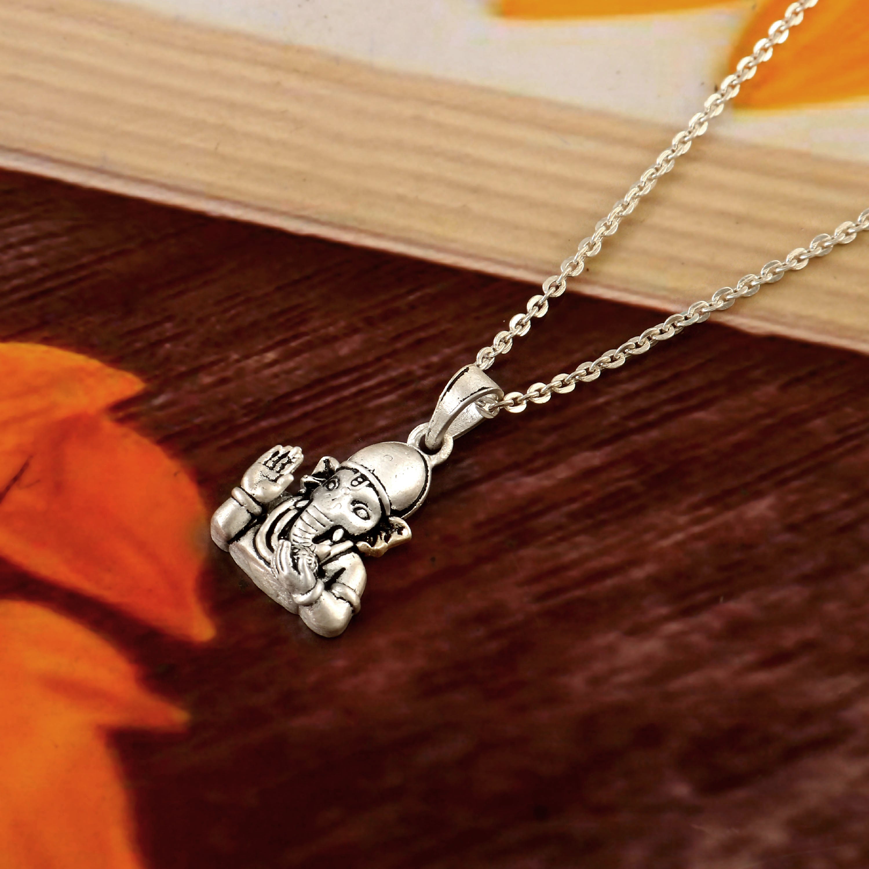 Lord Ganesh Pendant Necklace Oxidized 925 Sterling Silver