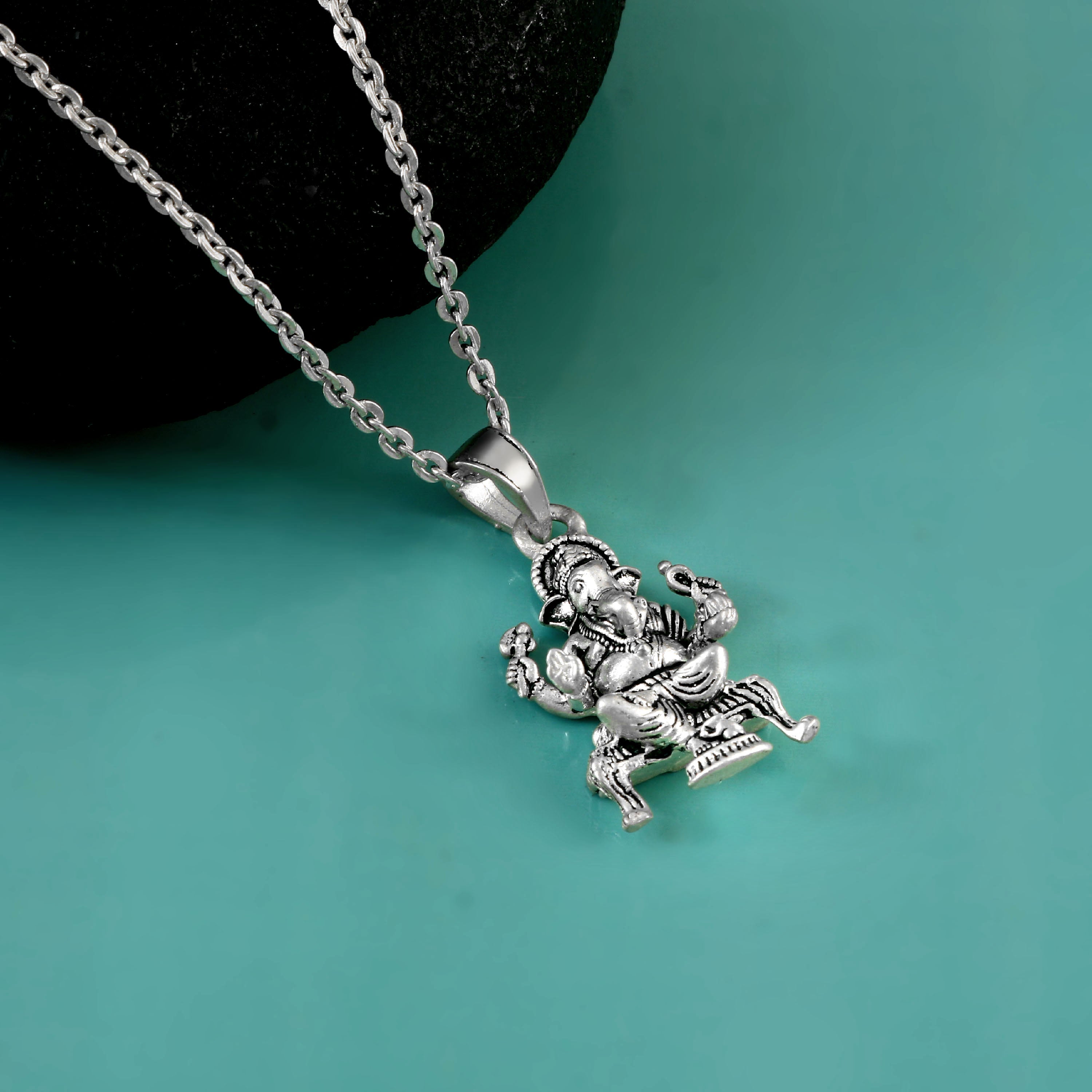 Lord Ganesh Pendant Necklace Oxidized 925 Sterling Silver