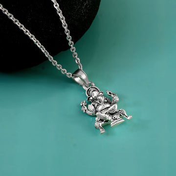Lord Ganesh Pendant Necklace Oxidized 925 Sterling Silver