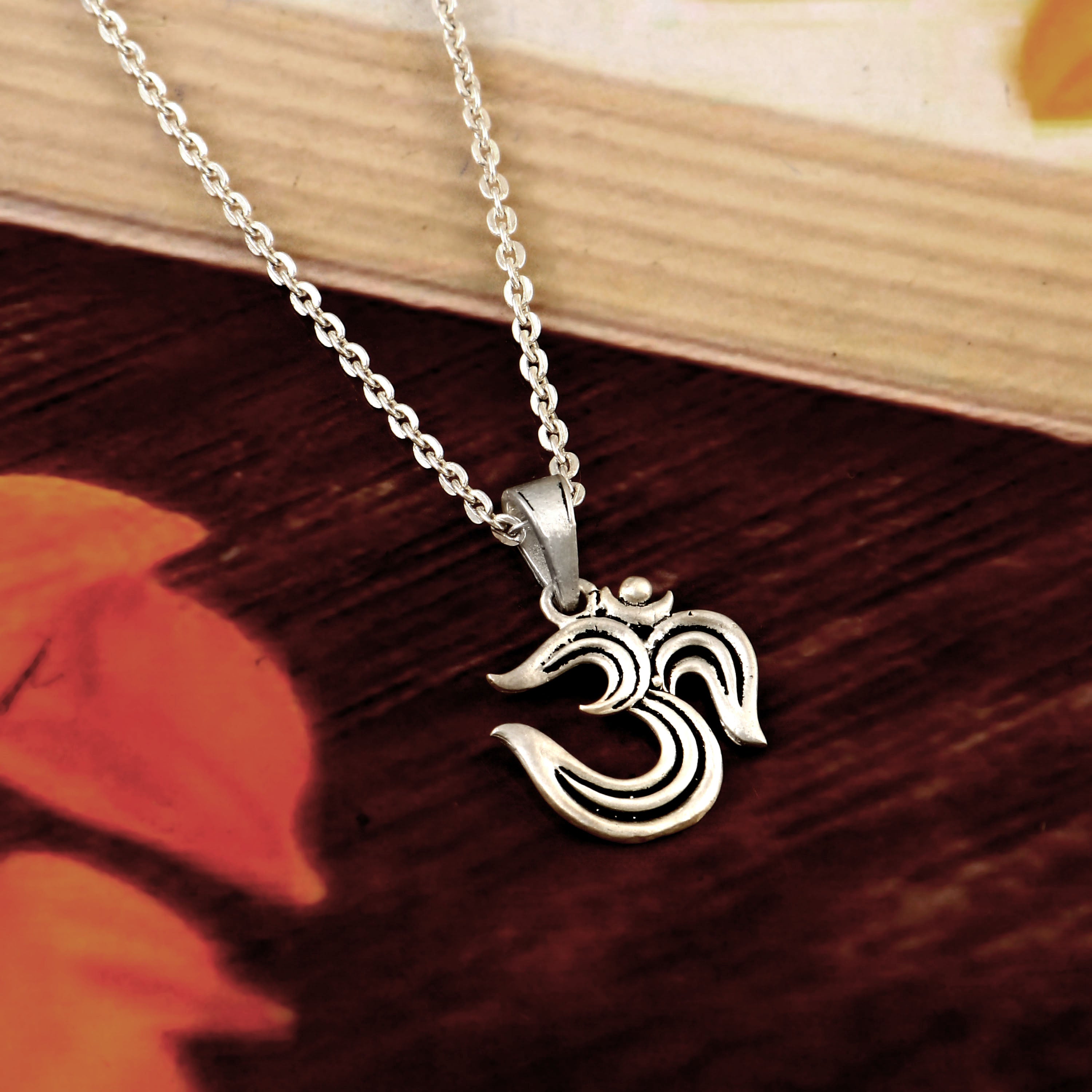Om Pendant Necklace Oxidized 925 Sterling Silver