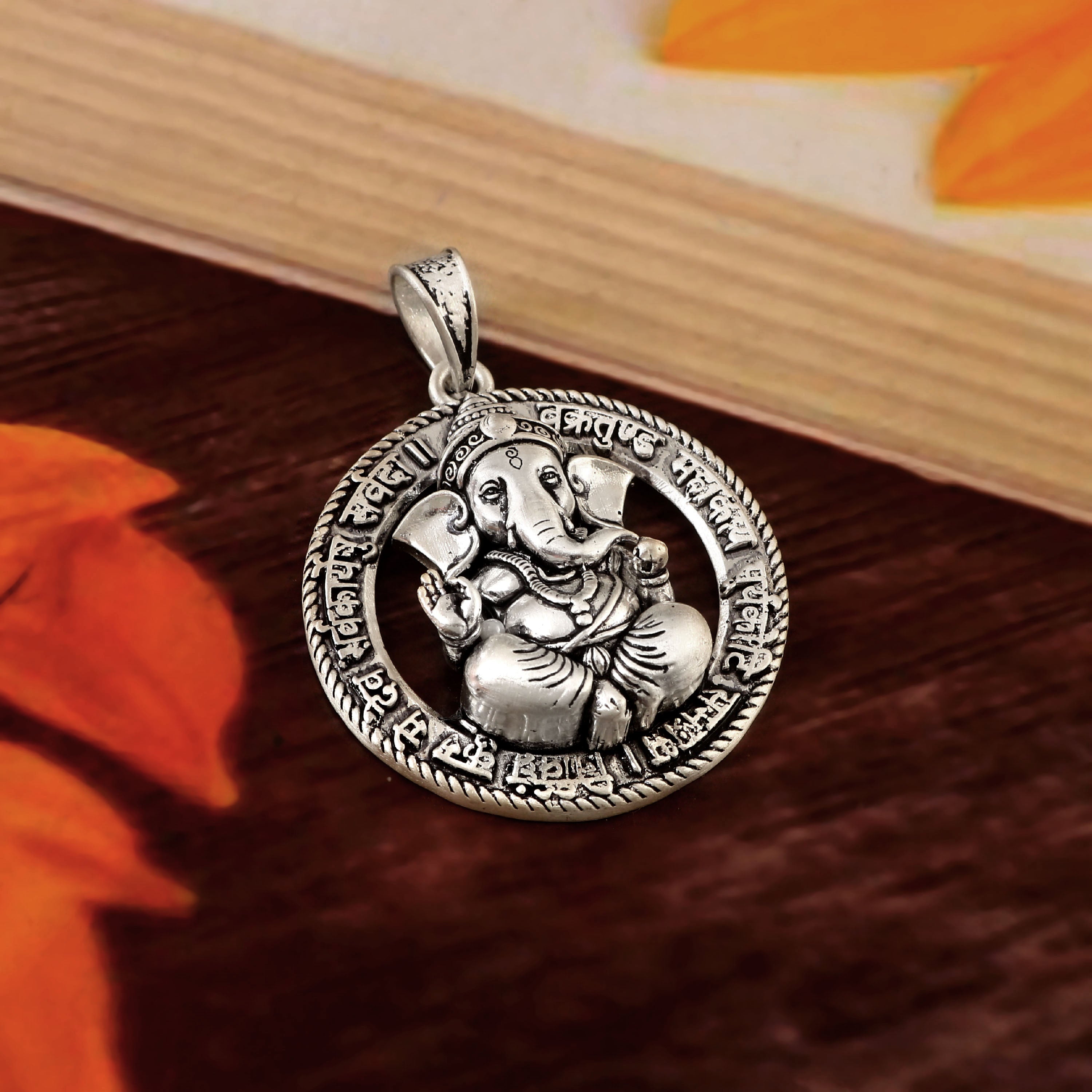 Lord Ganesh Pendant Necklace Oxidized 925 Sterling Silver