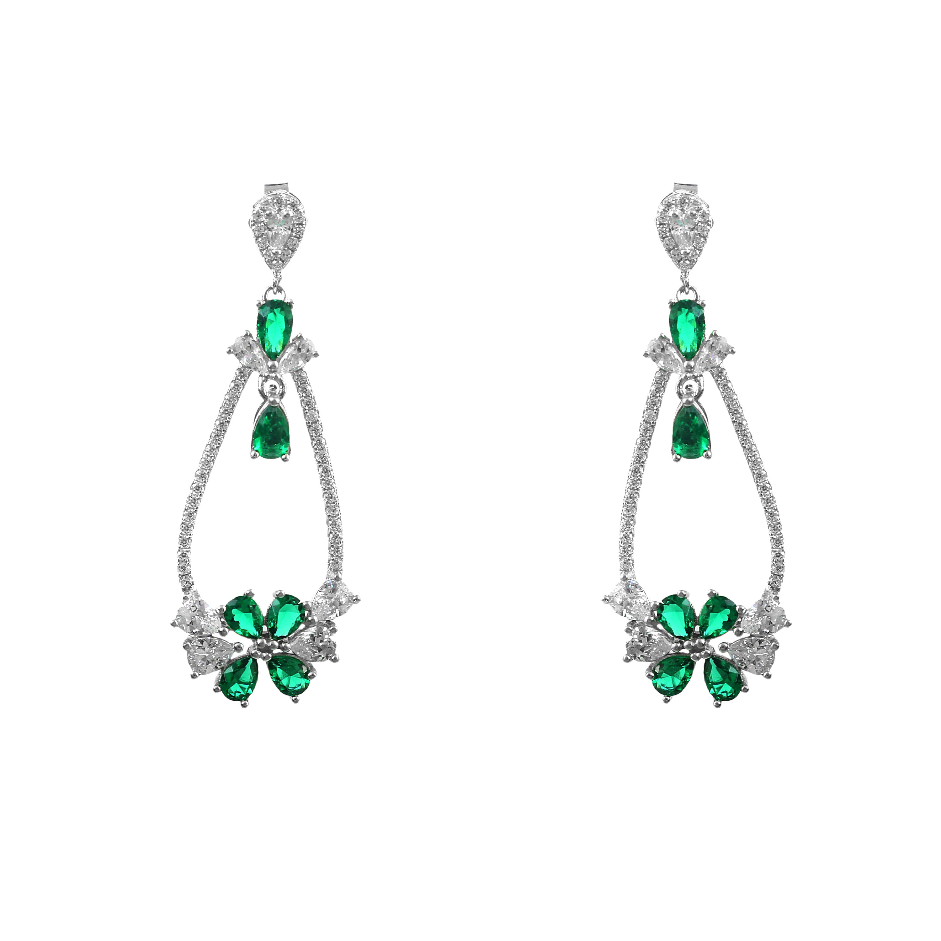 Green Stone Elegant Silver Drop Earrings