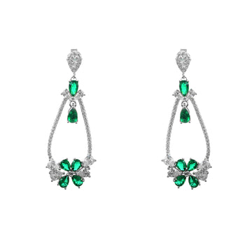 Green Stone Elegant Silver Drop Earrings