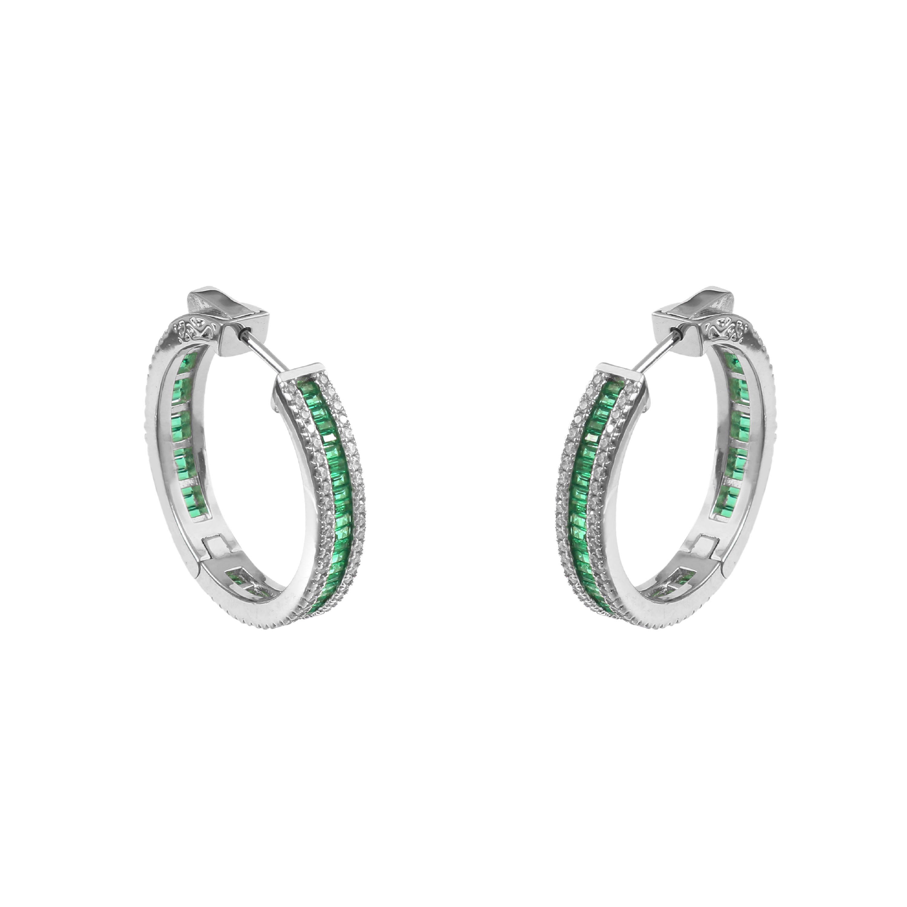 Green Stone 925 Sterling Silver Hoop Earrings