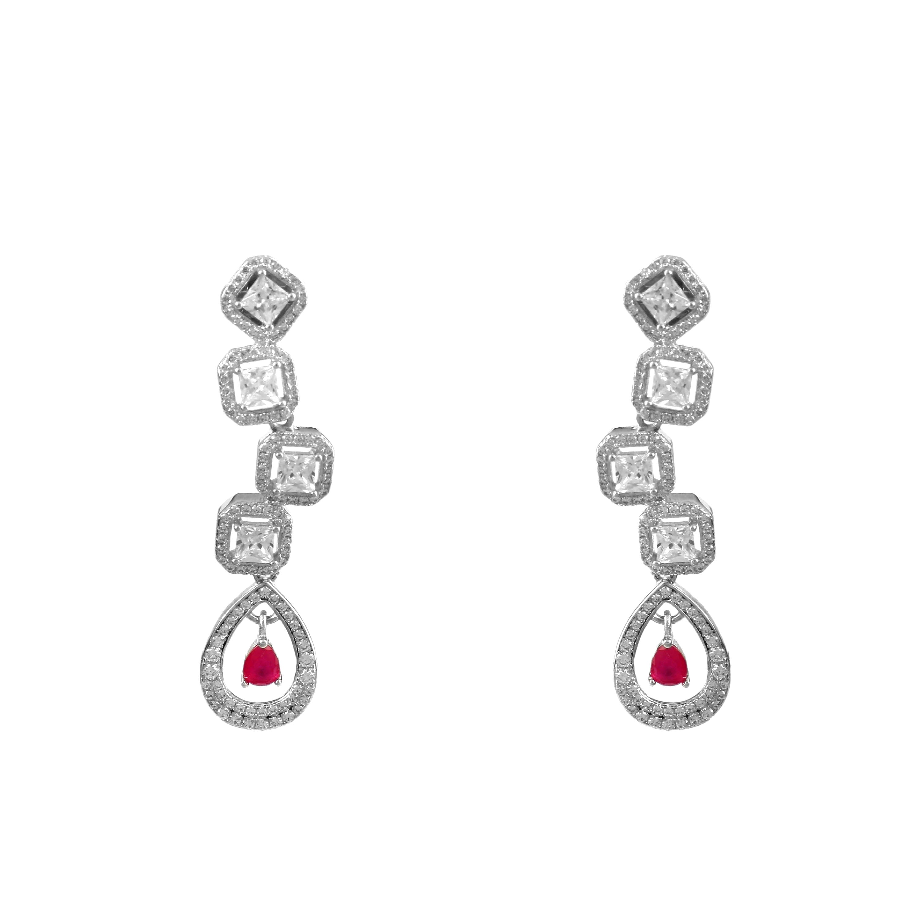 Red Stone 925 Sterling Silver Earrings