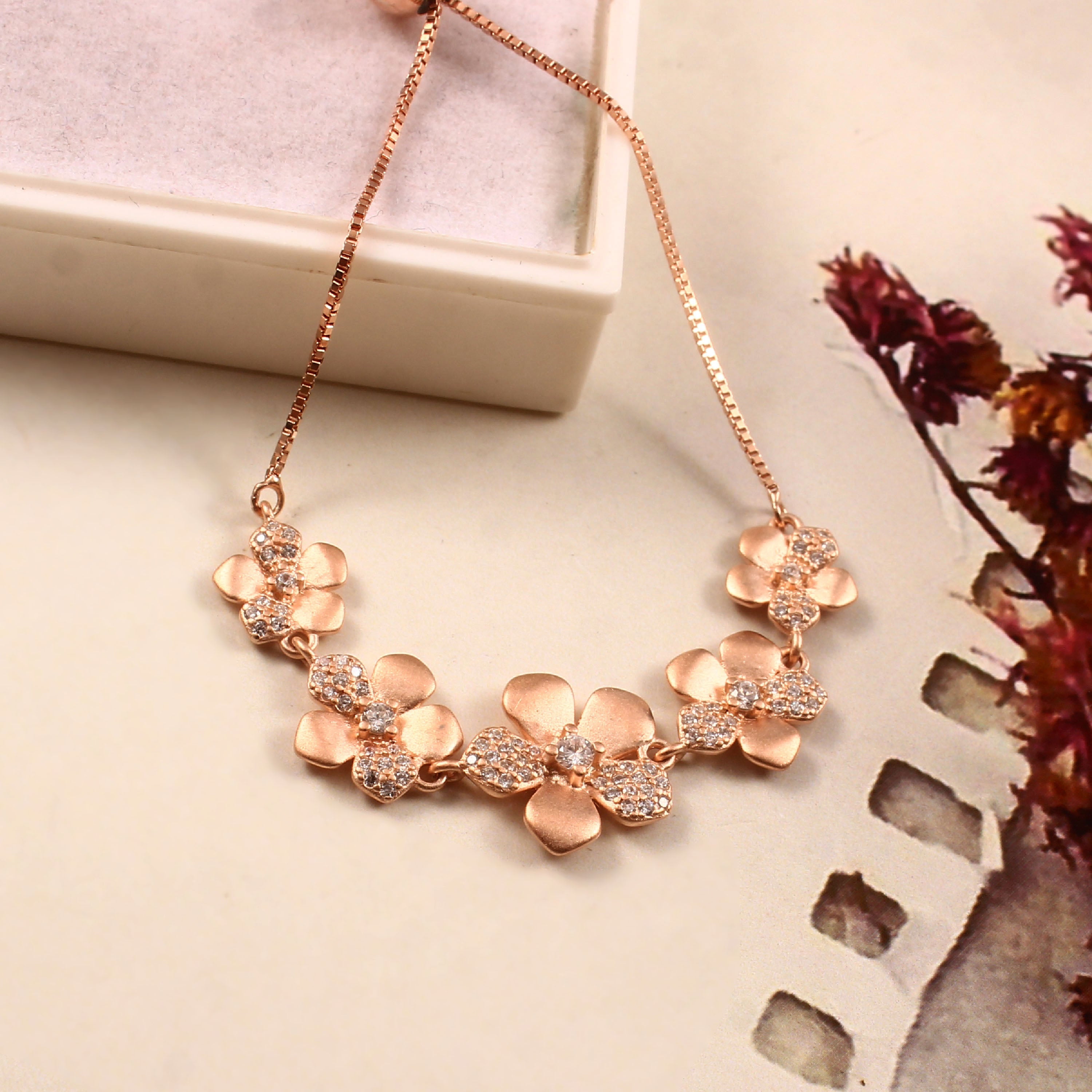 925 Sterling Silver Adjustable CZ Charm Bracelet