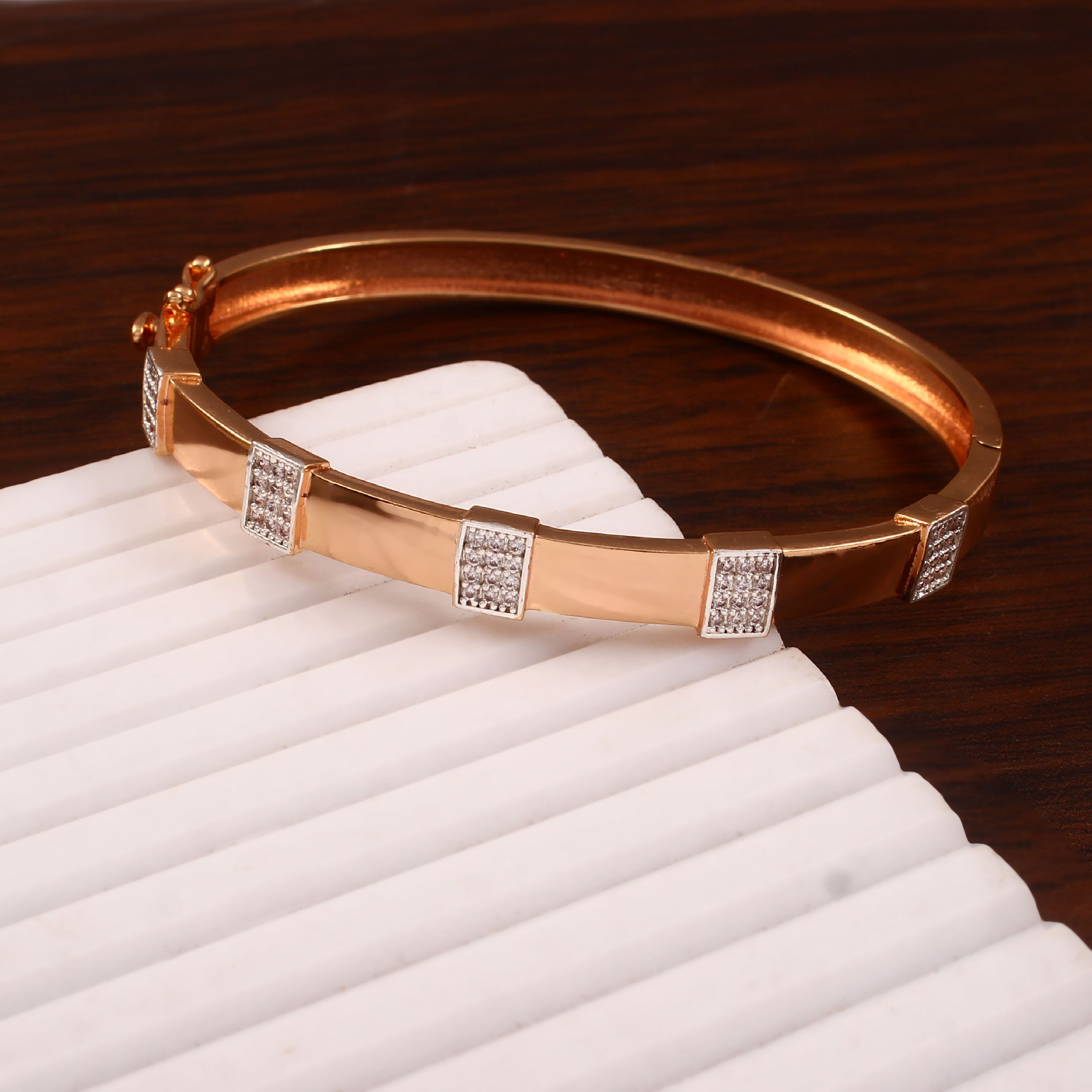 Rose Gold CZ Zircon 925 Silver Bangle