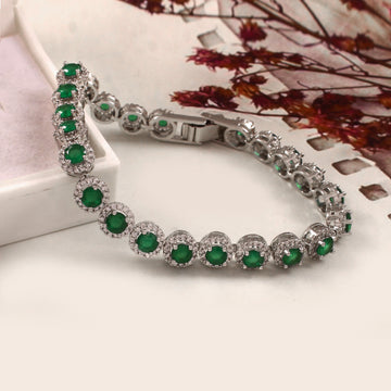 Green Stone CZ 925 Silver Women’s Bracelet