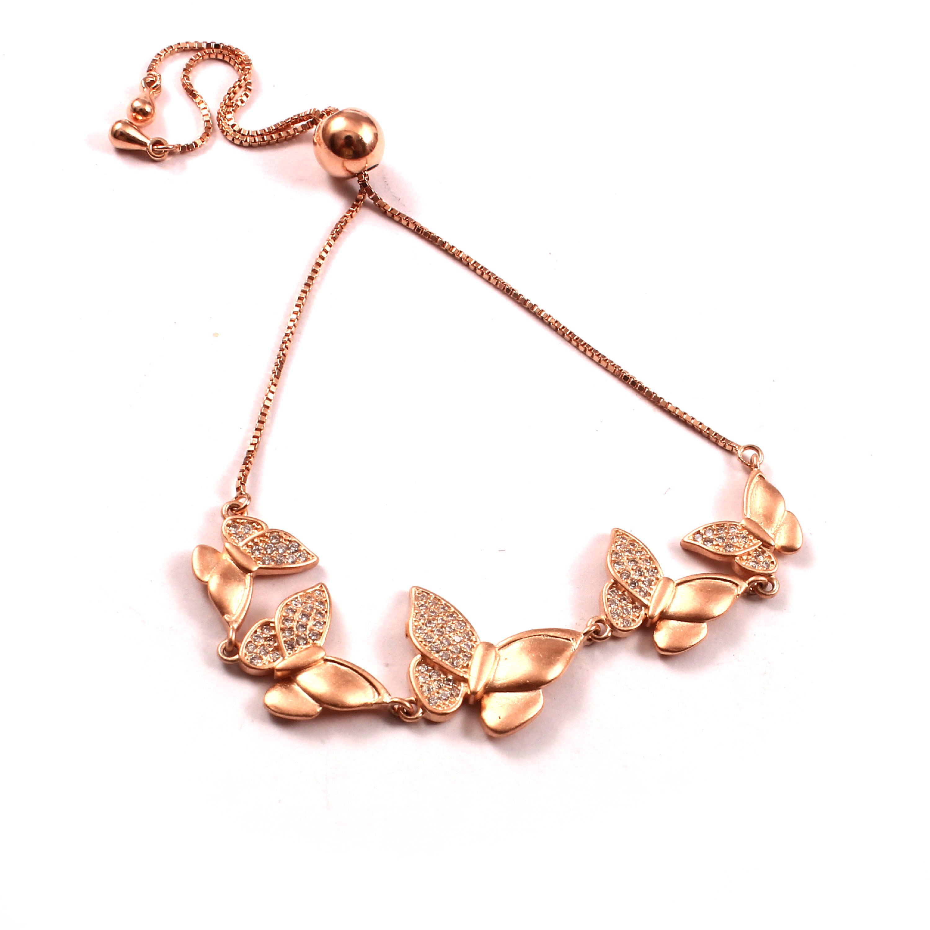 Rose Gold Butterfly CZ 925 Silver Bracelet