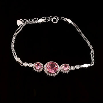 Pink CZ Link 925 Silver Women’s Bracelet