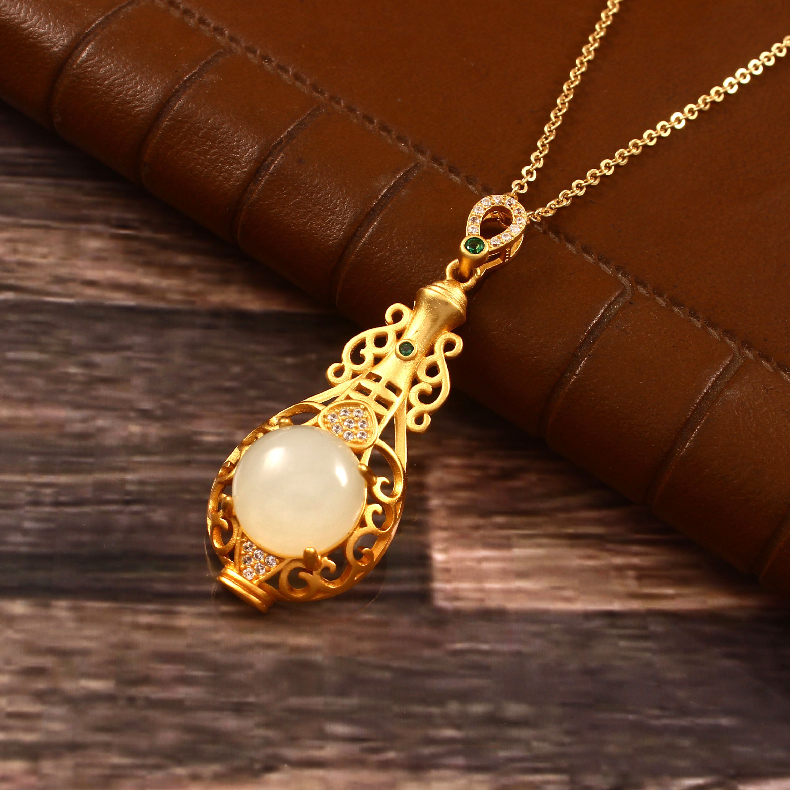 Yellow Gold Hetian Jade 925 Sterling Silver