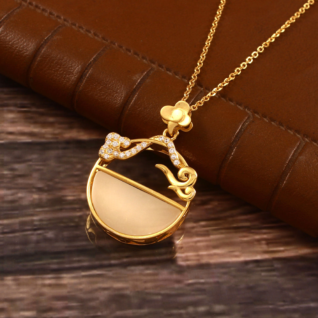 Yellow Gold Moon Pendant Necklace