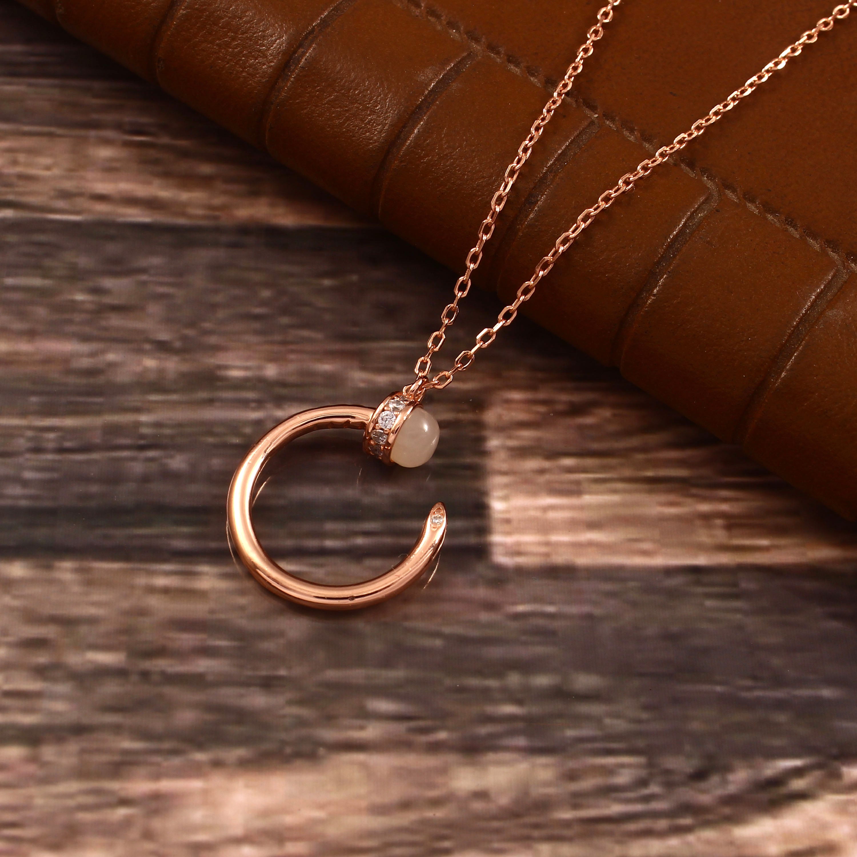 Nail Pendant Necklace Rose Gold 925 Sterling Silver